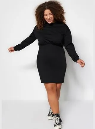 Black Knitted Mini Fitted Dress TBBAW24AH00062