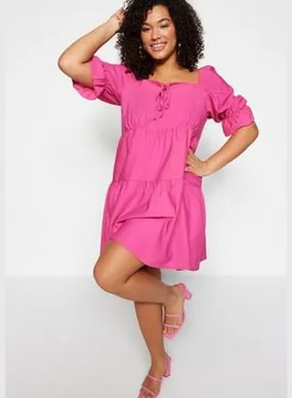 Fuchsia Tie Detailed Woven Dress TBBSS23AH00011
