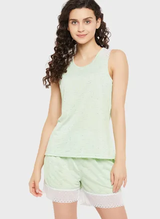 U-Neck Top & Pyjama Shorts Set