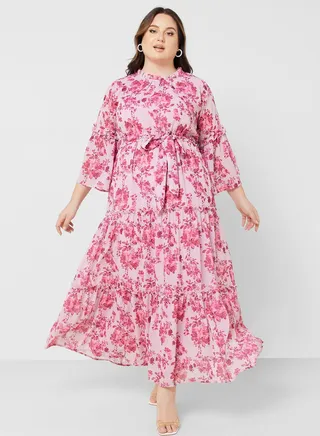 Printed Tiered Fit & Flare Dress