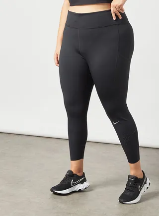 Plus Size Mid-Rise Pocket Running Leggings Black