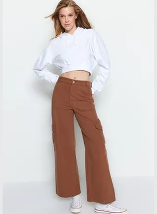 Brown Woven Cargo Trousers TWOAW24PL00347
