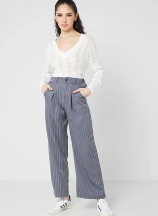 Front Pleat Stripe Pants