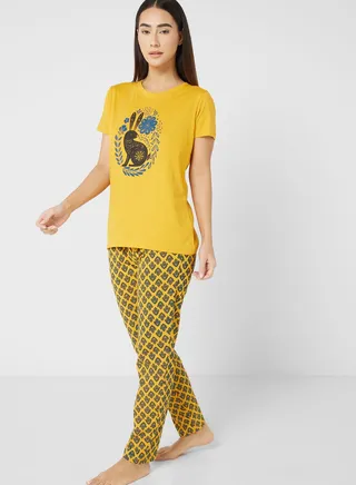 Graphic T-Shirt And Pyjama Set