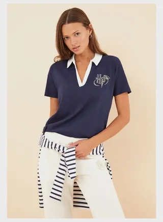 V- Neck Collar Detail T-Shirt