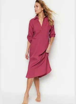 Plum Midi Woven Slit Beach Dress TBESS21EL3847