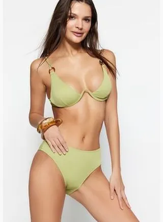 Green Textured High Waist Bikini Bottoms with Normal Legs TBESS23BA00128