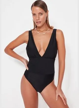 Black Deep-Collected Gippes Regular Leg Swimsuit TBESS23MA00063