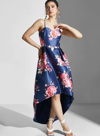 Floral Bardot High Low Dress