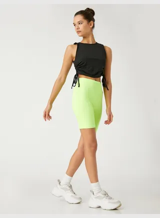 Shirred Crop Sport Tanktop Crew Neck