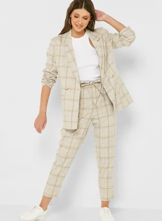 Checked High Waist Joggers