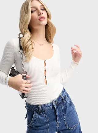 Cut Out Ribbed Detail Top