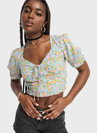 Tie Detail Foral Printed Top