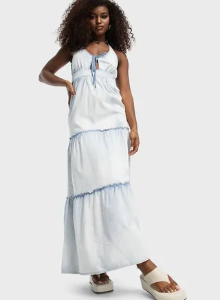 Tie Detail Ruffle Dress