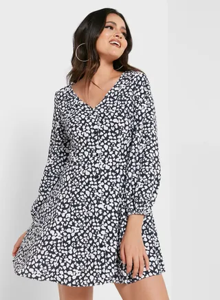 Plunge Neck Printed Dress