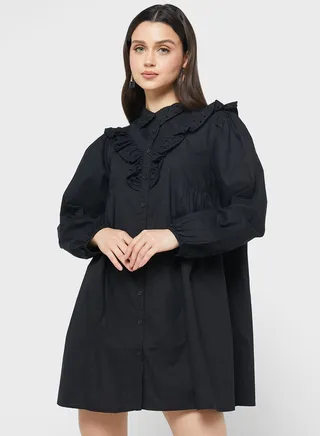 Ruffle Detail Button Down Dress