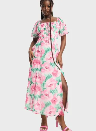 Floral Printed Side Slit Dress