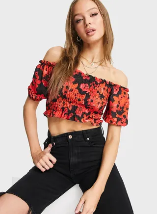Bardot Ruched Printed Top