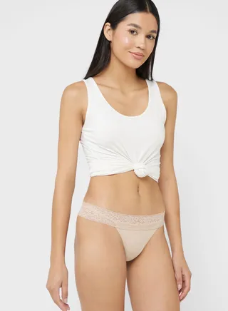 Lace Detail High Leg Thong