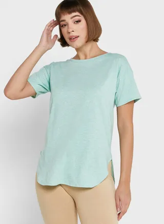 Round Neck Long T-Shirt With Curved Hem