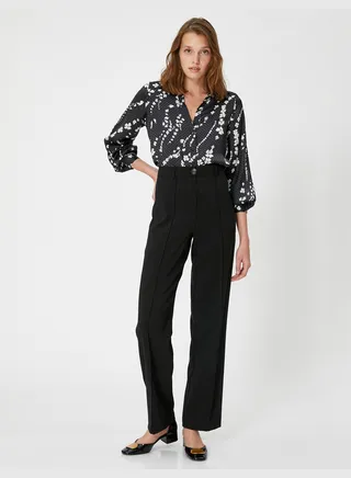 Long Sleeve Button Detail Classic Neck Shirt