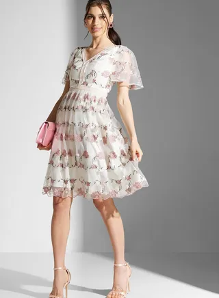 Embroidered Lace Detail Dress