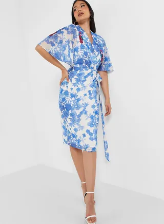 Flute Sleeve Tie Detail Dress