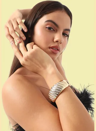 Gold Plated Designer Stone Party Wear Bracelet For Women