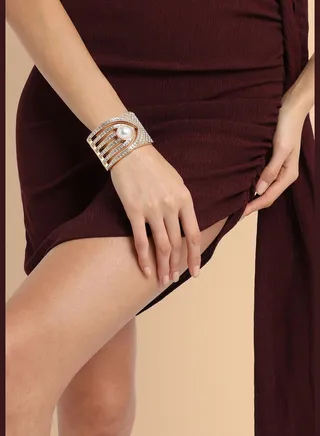 Gold Plated Designer Stone Party Wear Bracelet For Women
