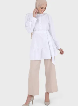 Button Detail Belted Tunic