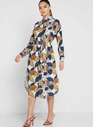 Belt Detail Printed Dress