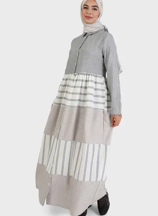 Striped Button Detail Dress