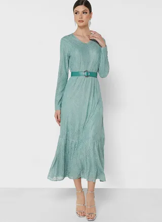 Belted Ruffled Dress