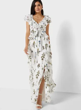 Printed Ruffle Detail Dress