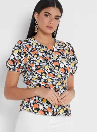 Puff Sleeve Floral Print Top