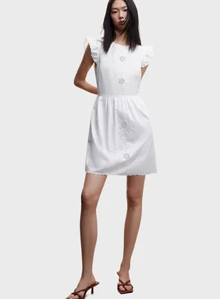 Ruffle Sleeve Embroidered Dress