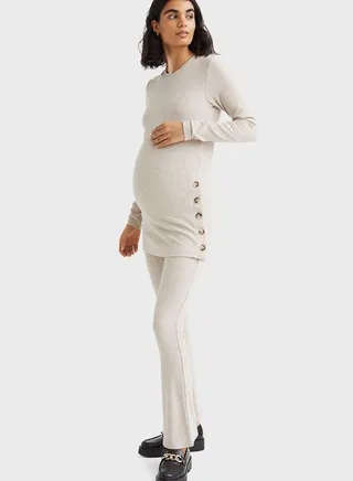 Button Detail Ribbed Top