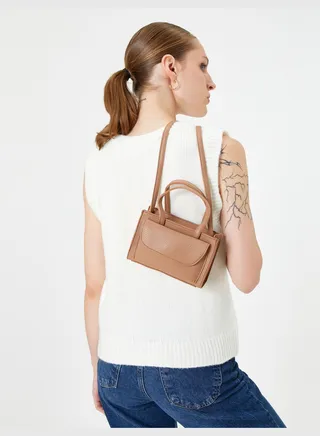 Pocket Detail Faux Leather Tote Small Bag