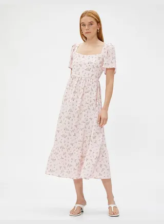 Short Sleeve Floral Midi Dress