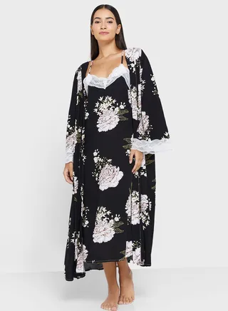 2 Piece Floral Print Pyjama Set
