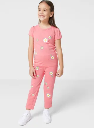 Floral Print T-Shirts And Jogger Set