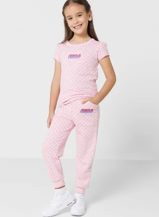 Polka Dots Printed T-Shirt And Jogger Set