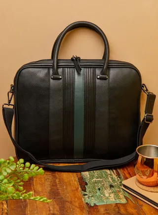Black Nevver Striped Document Laptop Bag