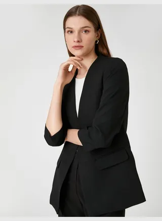 Sleeve Detail V Neck Blazer Jacket