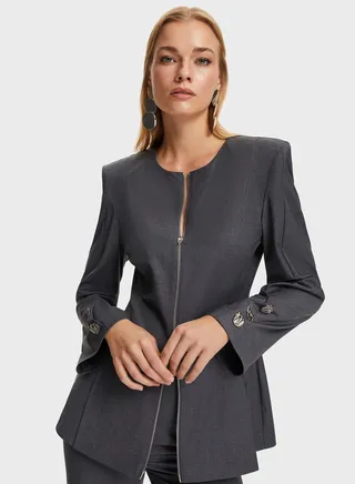 Zip Detail Round Neck Jacket
