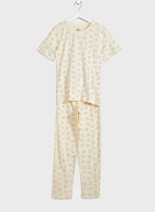 Love Heart Printed Aop Pj Set