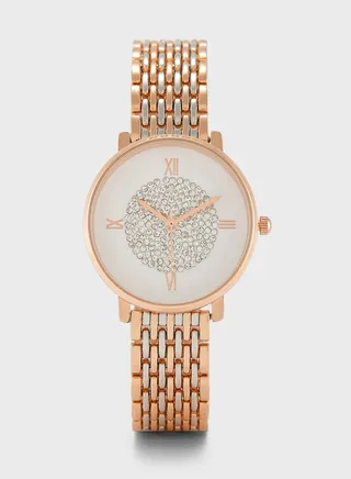 Crystal Dial Analogue Metal Strap Watch