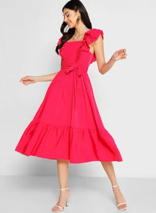Frill Sleeve Detail Fit & Flare Dress