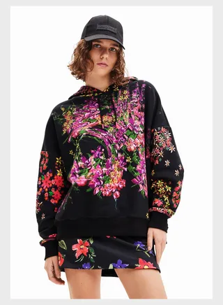Floral Print Drawstring Hoodie