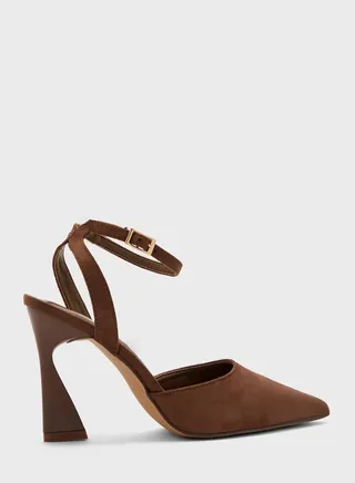Faux Suede Ankle Strap Pointed Pump